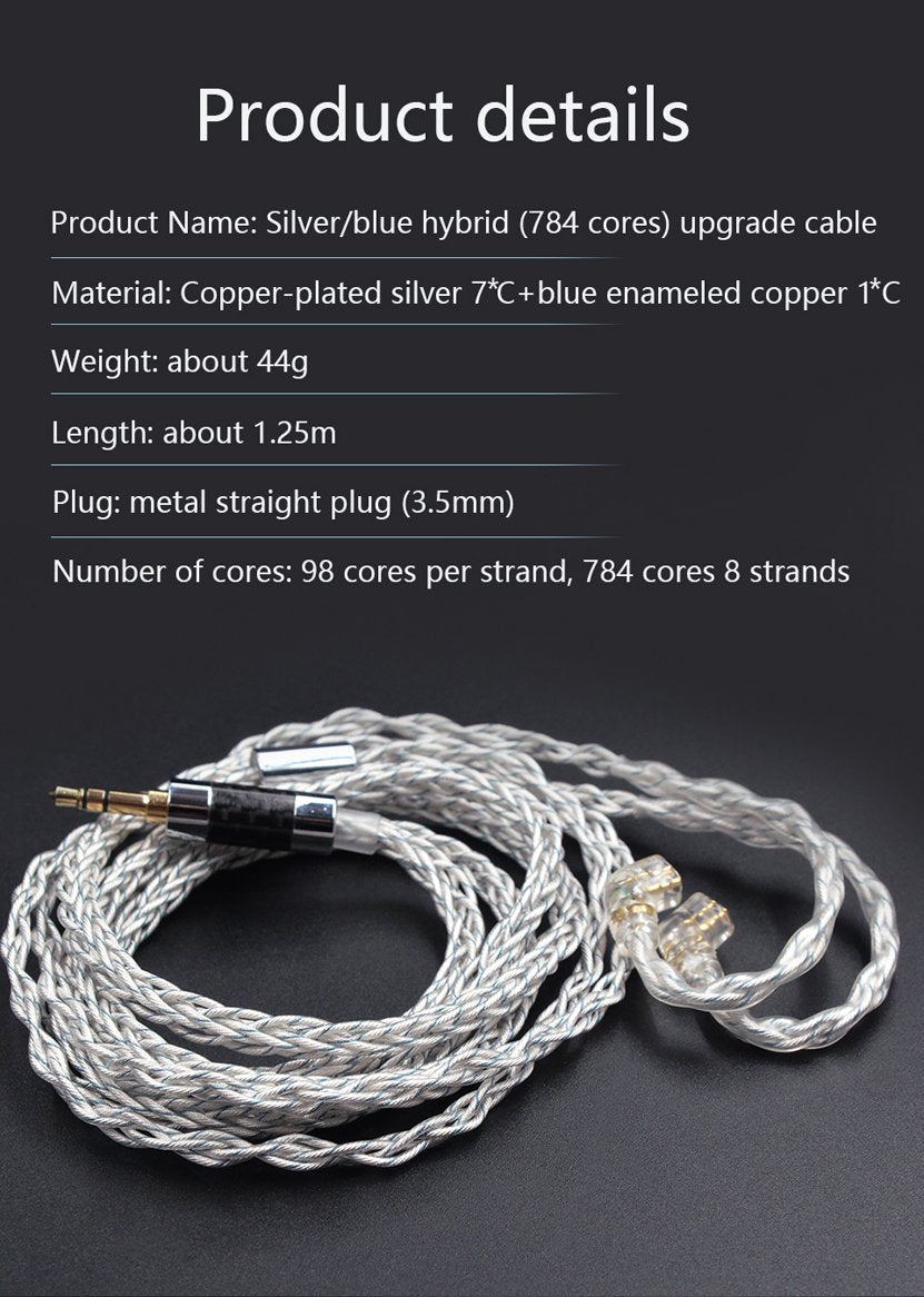 KZ - 90-8 Cable de actualización de alta resolución 784 Core - Plata y azul