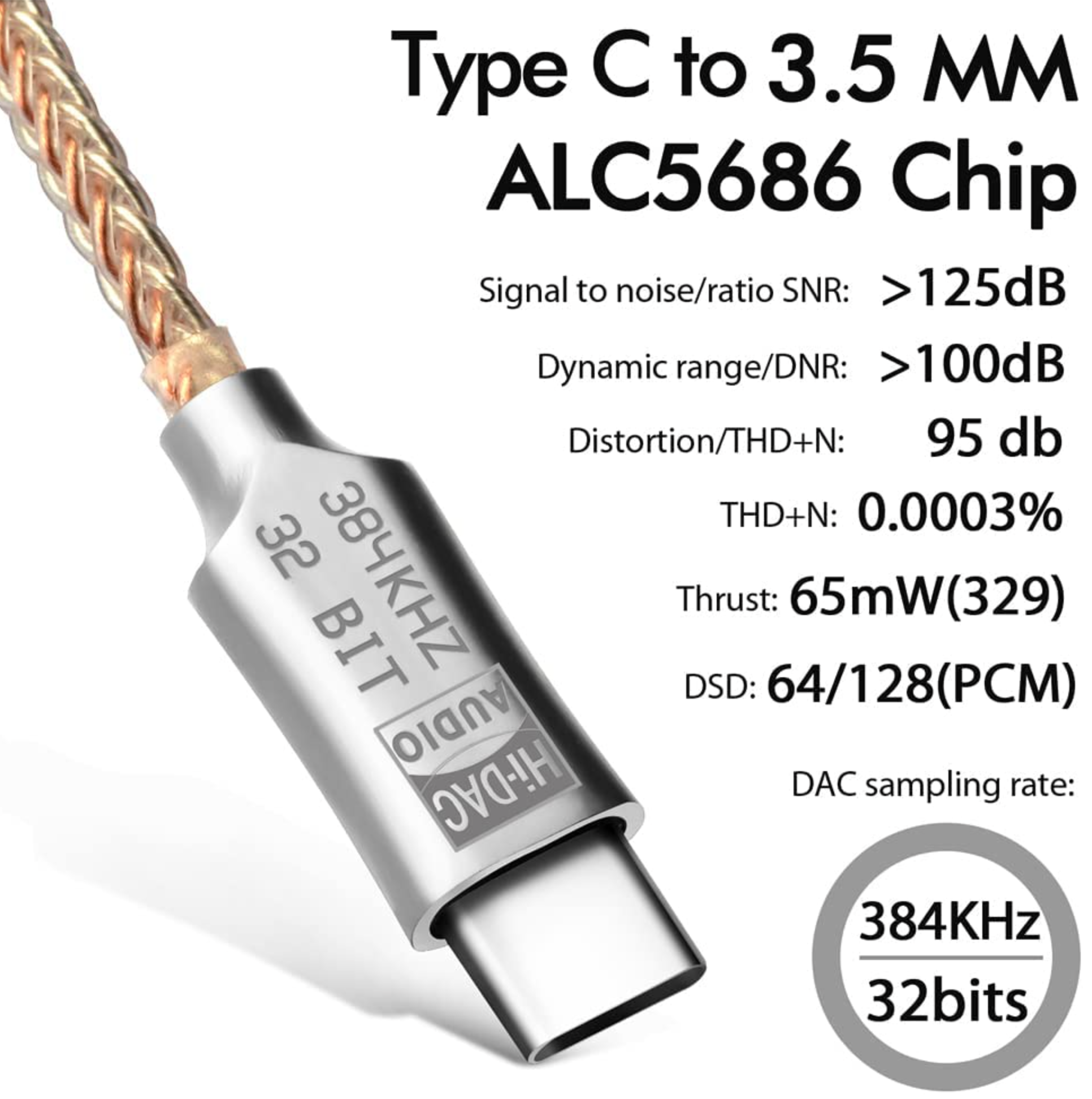 Fixim DAC Entry - Convertisseur audio USB C vers jack 3,5 mm Adaptateur Hi-Fi avec puce ALC5686
